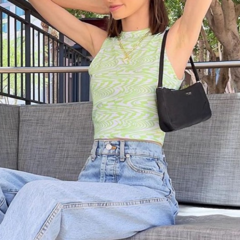 Yesstyle green and white y2k printed tank